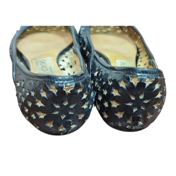 Jimmy Choo Laser Cut Pointed Toe Flats Black Patent Leather Shoes Size 36.5 - Picture 6 of 12